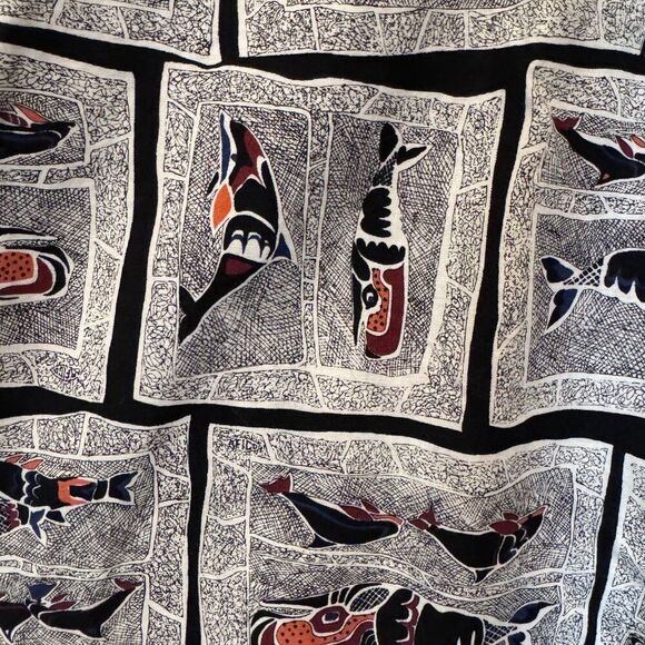 Vintage 90s AFTCO Bluewater Wear Fishing Shirt XXL Made in USA Tribal Fish Print - Picture 7 of 9